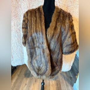 Elegant Mink Brown Fur Stole Coat
